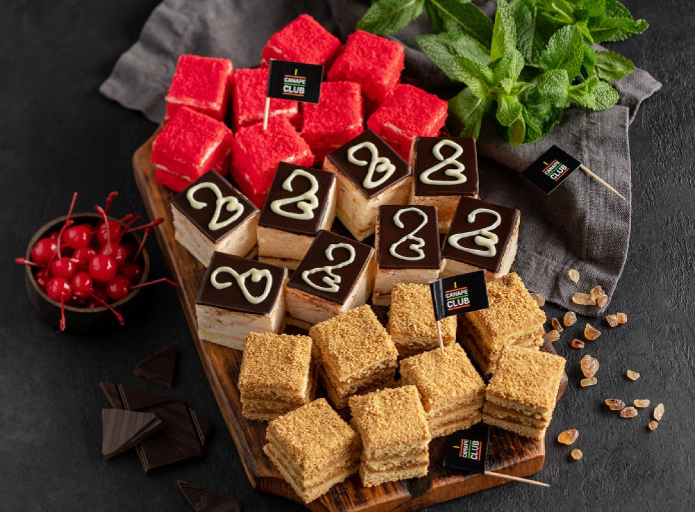 Layered cakes and brownies platter